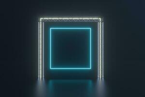 Steel frame and luminous cubes, 3d rendering. photo