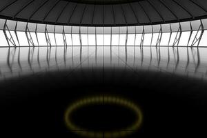 Dark round room with reflective floor, 3d rendering. photo