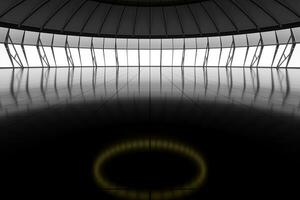 Dark round room with reflective floor, 3d rendering. photo