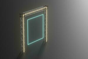 Steel frame and luminous cubes, 3d rendering. photo
