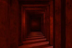 Red cement tunnel with light from the side, 3d rendering. photo