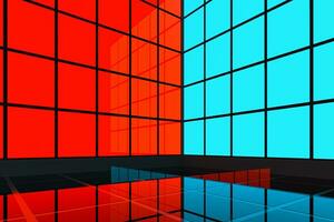 Neon and glass squares with dark background,3d rendering. photo