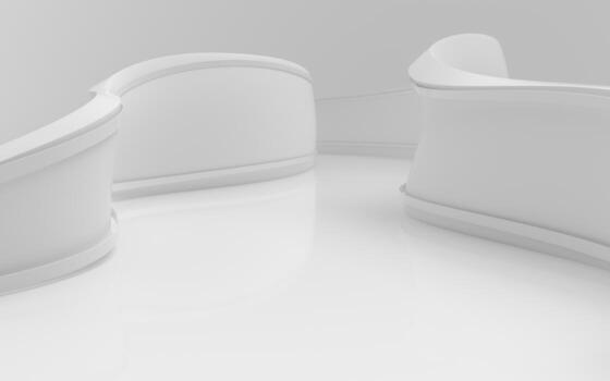 Empty floor with curve geometric wall, 3d rendering. photo