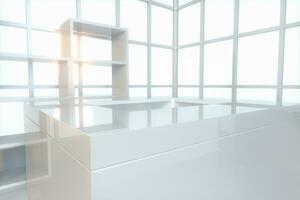 Glass squares and empty room with white background,3d rendering. photo