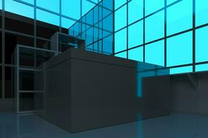 Neon and glass squares with dark background,3d rendering. photo