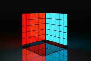 Neon and glass squares with dark background,3d rendering. photo