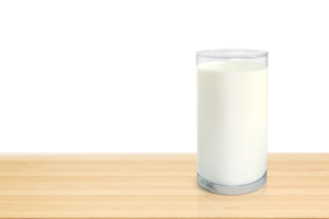 Milk in glass on wooden table isolated PNG transparent