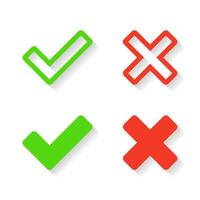 Check mark and x cross icon vector. Approve and reject sign symbol vector