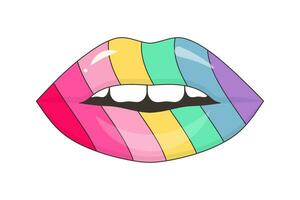 Rainbow color lips. Lgbt pride sign. Y2k trendy sticker, fashion patch, badge, emblem. vector