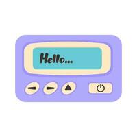 Pager icon. Vintage telecommunication device from 90s. Text message gadget with buttons and screen with text Hello. Y2k nostalgic, old school. vector