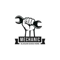 Hand holding wrench logo design vector. Mechanic logo vector