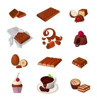 Set of a chocolate products. Various pastry sweets. Isolated realistic vector illustrations.