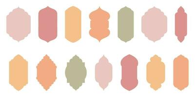 Islamic window soft boho color, silhouette shape collection. Arabic, muslim architecture frame. Traditional, oriental design vector