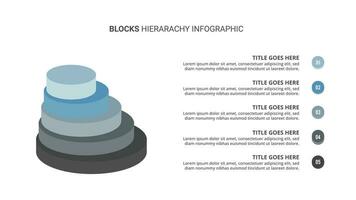 3D Blocks Hierarchy Infographic Template Design with 5 Layers vector