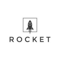 sencillo cuadrado cohete lanzamiento astronave logo diseño vector