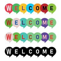 Vector colorful welcome banner with geometric composition on a white background.