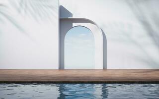 Empty floor with water surface background, 3d rendering. photo
