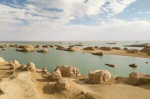 Wind erosion terrain landscape, yardang landform. photo