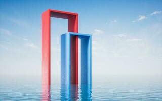 Water surface with geometry frame, 3d rendering. photo