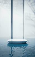 Round stage with water surface background, 3d rendering. photo