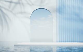 Empty floor with water surface background, 3d rendering. photo