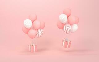 Balloons and presents with pink background, 3d rendering. photo