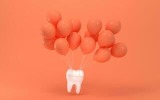 Balloons and tooth with orange background, 3d rendering. photo