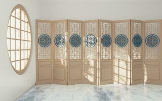 Chinese style room with white background, 3d rendering. photo