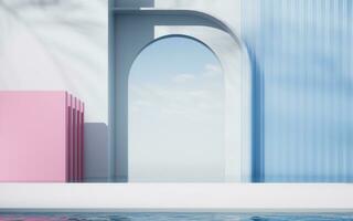 Empty floor with water surface background, 3d rendering. photo