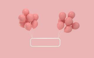 Balloons and metal frame with pink background, 3d rendering. photo