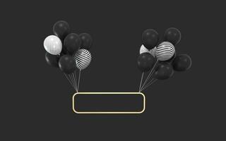 Balloons and metal frame with black background, 3d rendering. photo