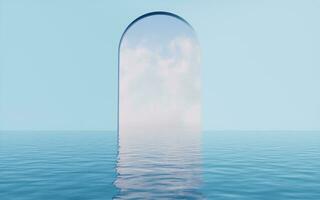 Arc door with water surface, 3d rendering. photo