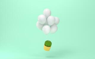 Balloons and cactus with green background, 3d rendering. photo