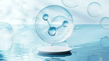 molécula con agua superficie fondo, 3d representación. video