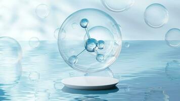 Molecule with water surface background, 3d rendering. video