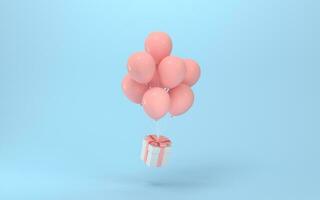 Balloons and presents with blue background, 3d rendering. photo