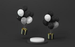 Balloons and presents with background, 3d rendering. photo