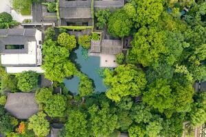 Aerial of Ancient traditional garden, Suzhou garden, in China. photo