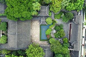 Aerial of Ancient traditional garden, Suzhou garden, in China. photo