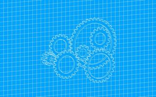 Gear design with blueprint style, grid pattern, raster illustration. photo