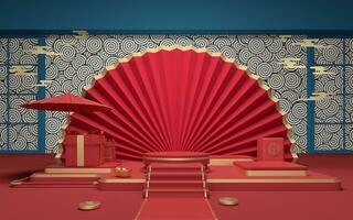 Empty room with red background, 3d rendering. photo