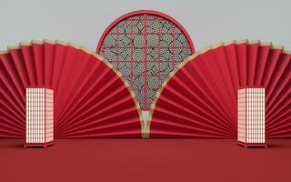 Empty room with red background, 3d rendering. photo