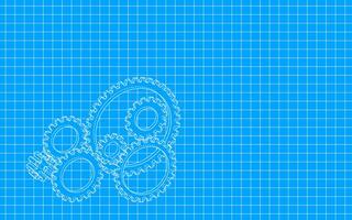 Gear design with blueprint style, grid pattern, raster illustration. photo