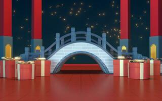 Chinese style bridge with starry stars background, 3d rendering. photo