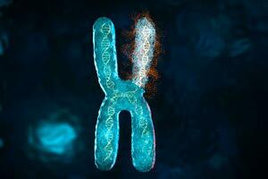 mutación de cromosoma con oscuro fondo, 3d representación. foto