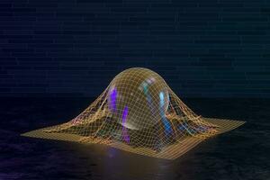 Transparent bubble in the golden grid, 3d rendering. photo