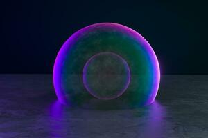 Purple bubble on the floor with dark background, 3d rendering. photo