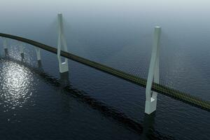 el suspensión puente terminado el lago, 3d representación. foto