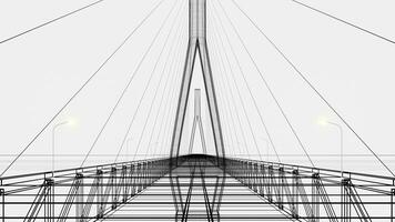 Sketch lines of suspension bridge, 3d rendering. photo