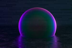 púrpura burbuja en el piso con oscuro fondo, 3d representación. foto